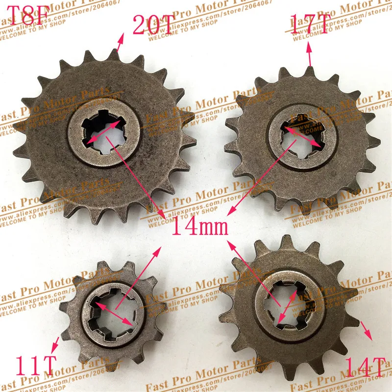

T8F 11 14 17 20T Tooth Clutch Gear Box Front Pinion Sprocket for 47cc 49cc 2 Stroke ATV Quad Dirt Pocket Mini Motor Bike
