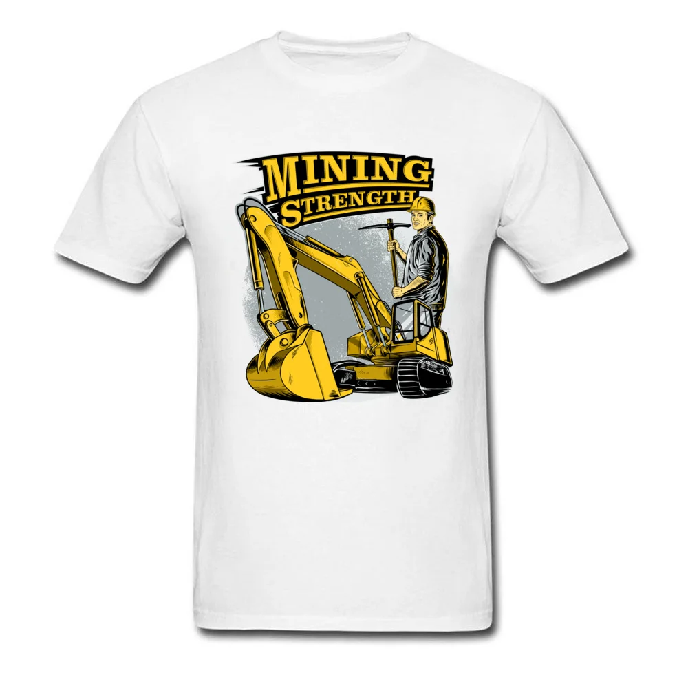 Mining Strength Excavator Young New Arrival Tops Shirt Round Collar Summer Pure Cotton T Shirt comfortable Tops Shirts Mining Strength Excavator white