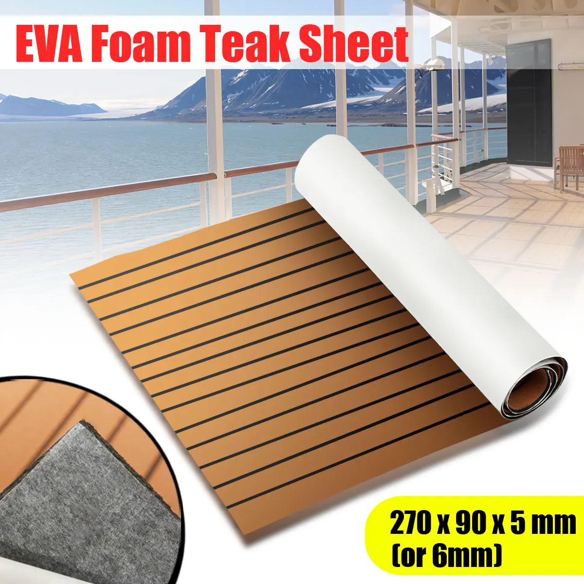 

270x90cm EVA Foam Faux Teak Decking Sheet Dark Brown Marine Boat Car 35" X 95" 6MM Thick DIY Protective Floor Carpet