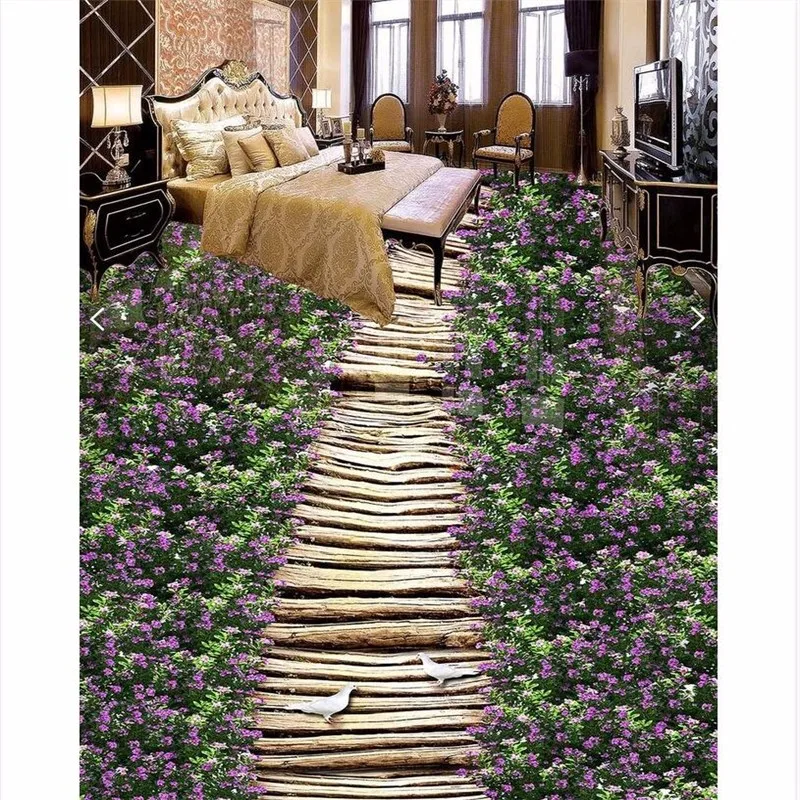Floor-mural-HD-purple-flowers-boardwalk-Waterproof-Bathroom-kitchen-balcony-PVC-Wall-paper-Self-wall-sticker