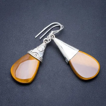 

Natural Tiger Eye Handmade Unique 925 Sterling Silver Earrings 1.75" A1379