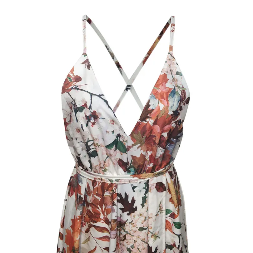 Women Beach Bohemian Summer V-Neck Printed Sleeveless Long Dress 2019 New Lace Up Split Swing Maxi Dress #E03 (8)