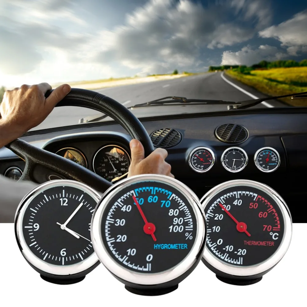 Round Shape Car Automobile Digital Clock Auto Watch/Thermometer/Hygrometer Car Interior Decoration Ornament Car Styling