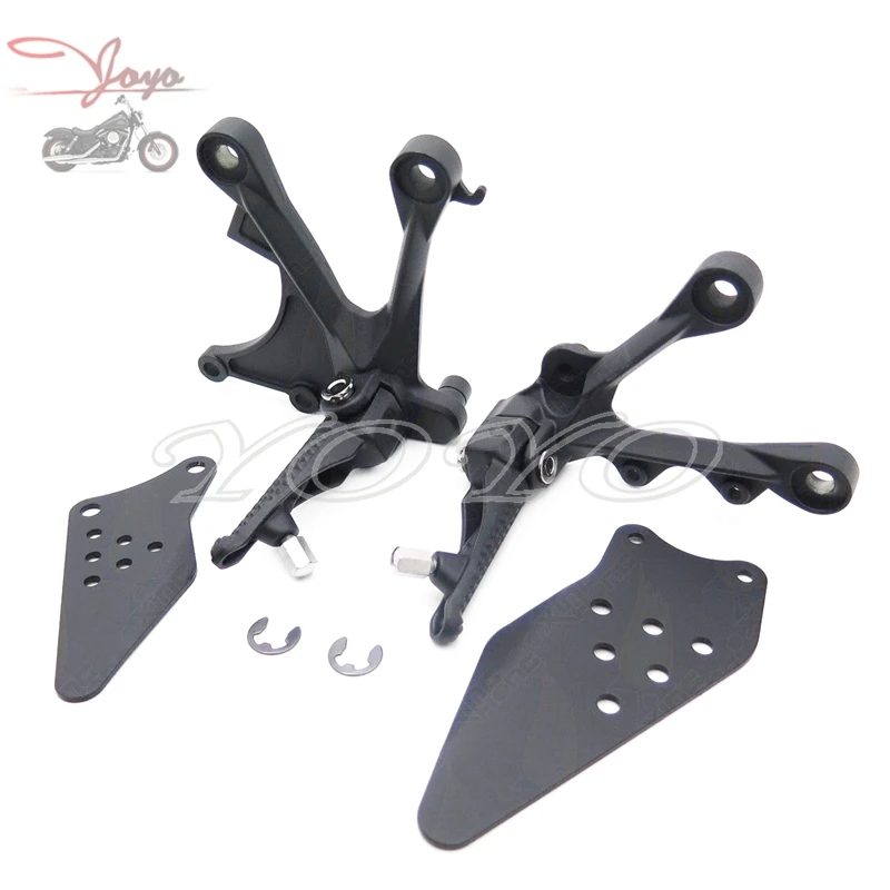 Black Front Rider Footrests Foot pegs Bracket Set For Kawasaki ZX6R 636
