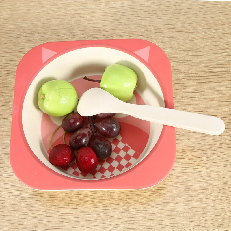 5Pcs Cartoon Bamboo Tableware Animal Baby Feeding Food Bowl Infant Kids Plate Eco-friendly Cute Children Baby Eating Food Bowl
