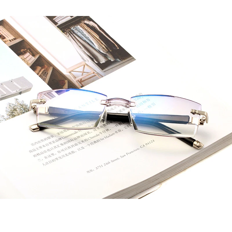 Imwete очки для чтения без оправы женские и мужские анти-синий светильник Алмазная резка бескаркасные компьютерные очки+ 1,0+ 1,5+ 2,0+ 2,5+ 3,0
