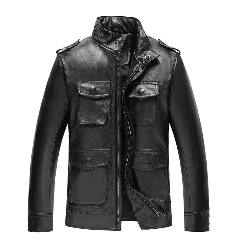 YOLANFAIRY Genuine Leather Jackets For Men Top Quality Cow Leather Jacket Spring Autumn Plus ...