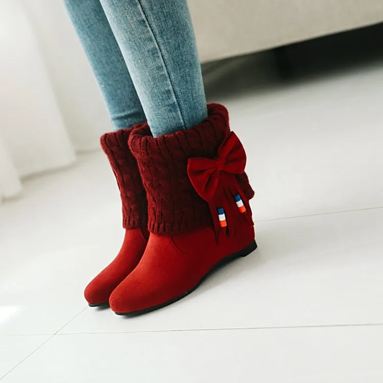 

Big Size 9 10 11-13 boots women shoes ankle boots for women ladies boots Knit bow with beaded tassel adds height inside