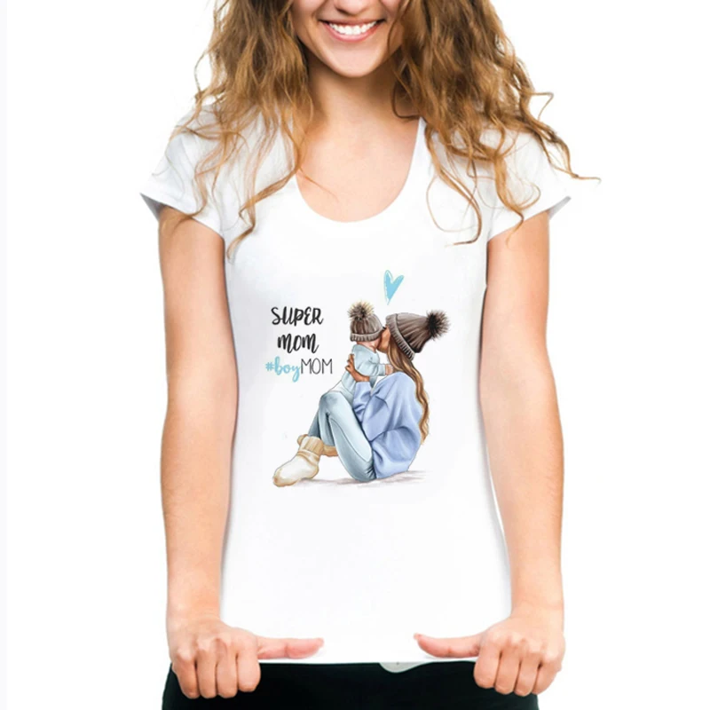 

FIXSYS Mama Print Female T-shirt Son and Mom Summer Harajuku Women T-shirts White Tshirt Casual Tops Tee Shor Sleeve Tee Shirt