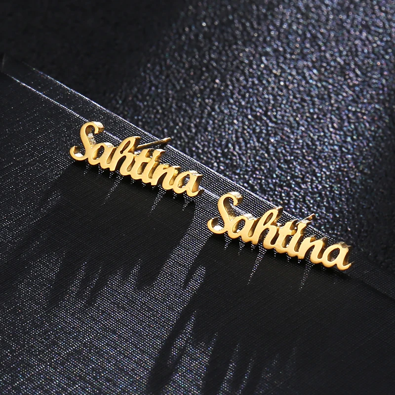 

Personalized Custom Nameplate Earrings For Women Customize Initial Cursive Name Stud Earring Women