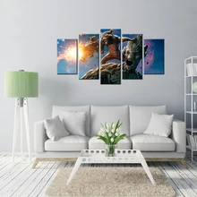 Guardians Of The Galaxy Rocket And Groot Movie Poster Art Pictures For Wall Decor For Kids Room Modern Paintings On Canvas 5pcs