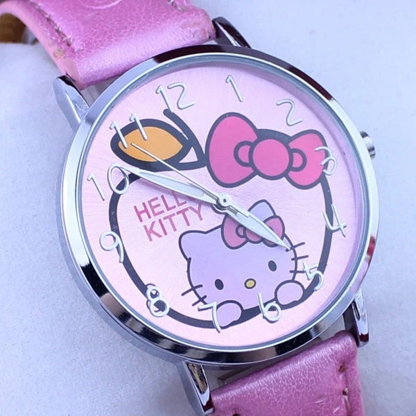 Новые Модные Детские кварцевые наручные часы с рисунком hello Kitty розового цвета для девочек