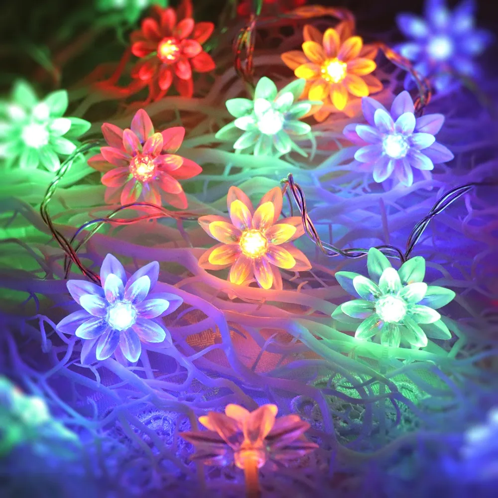 20 lotus flower holiday light led string lights battery light on lotus