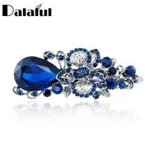 Женская заколка для волос с большим синим цветком и кристаллами; заколка для волос; аксессуары для волос для женщин и девочек; F111