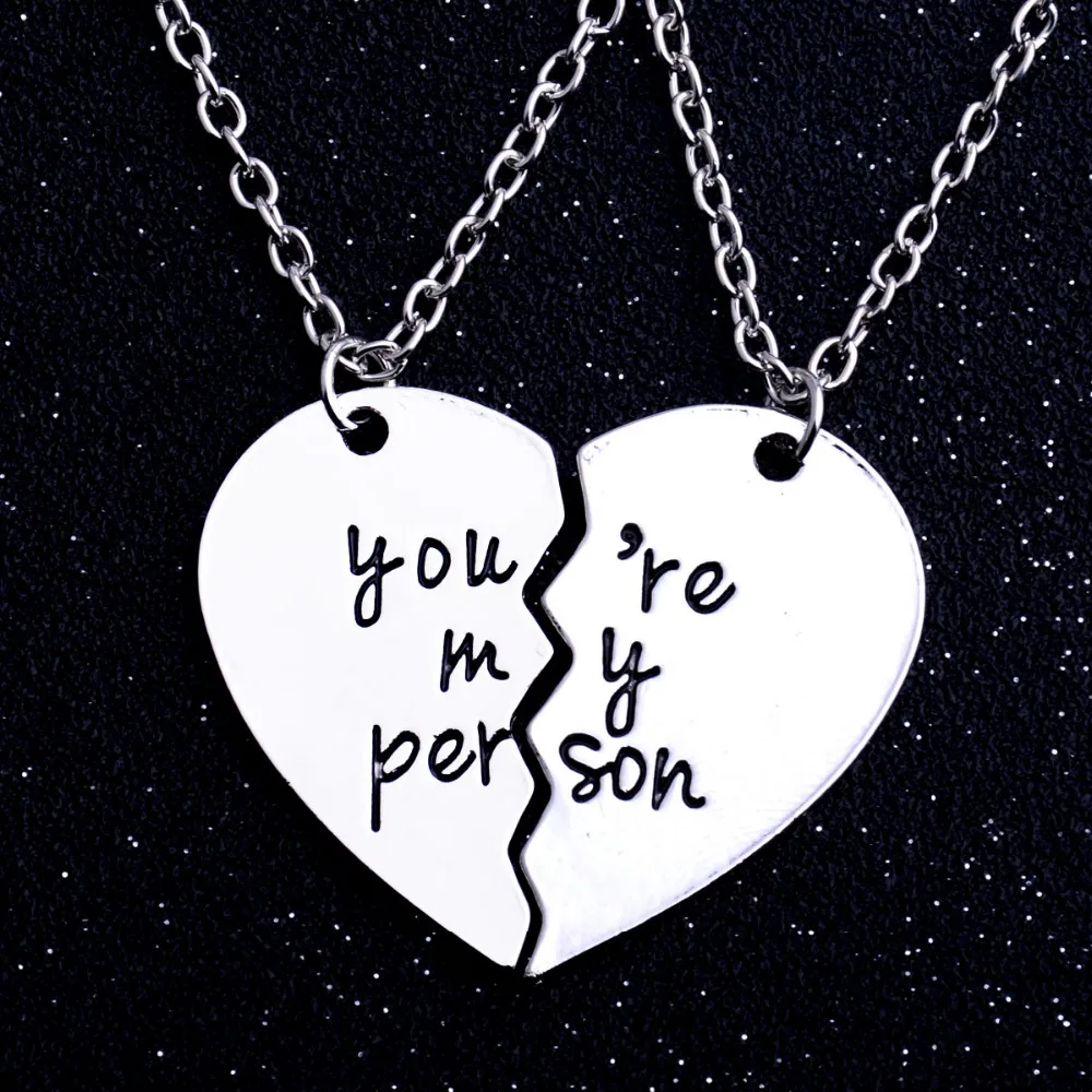 

2PC/Set You're My Person Love Broken Heart Pendant Necklace Women Friends BFF Lovers Couples Friendship Charm Jewelry Collar Hot