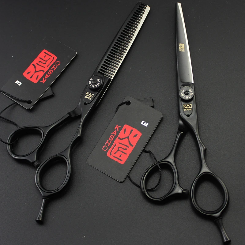 

6inch Kasho Japan 440C Stainless Steel Black Painting Straight Cutting Thinning Scissor Hairdressing Style Clipper Shear Tool
