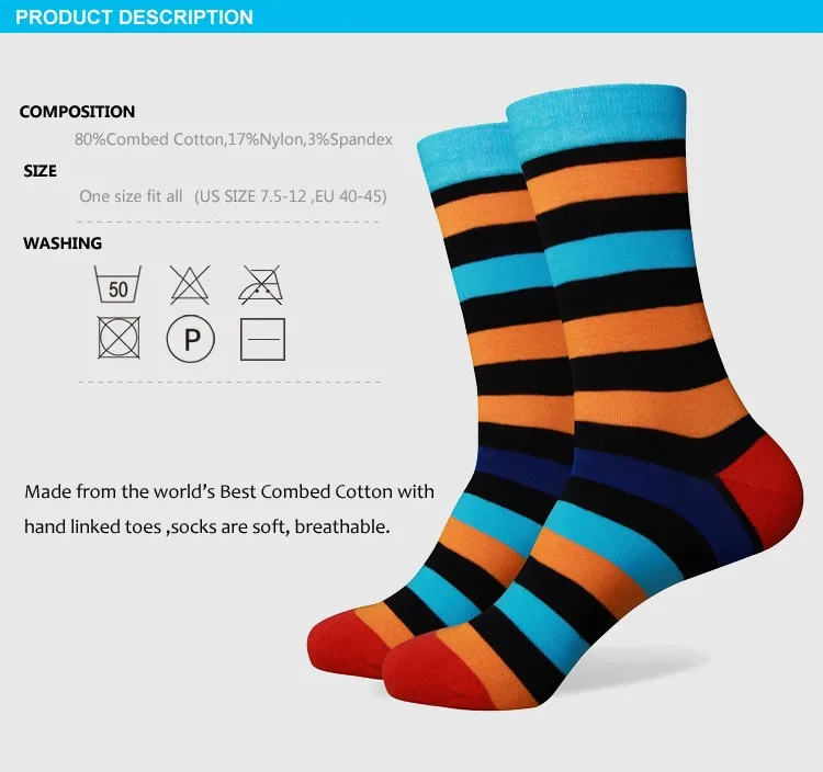 Match-Up Free shipping colorful stripe red black yellow new men colorful combed cotton socks 255