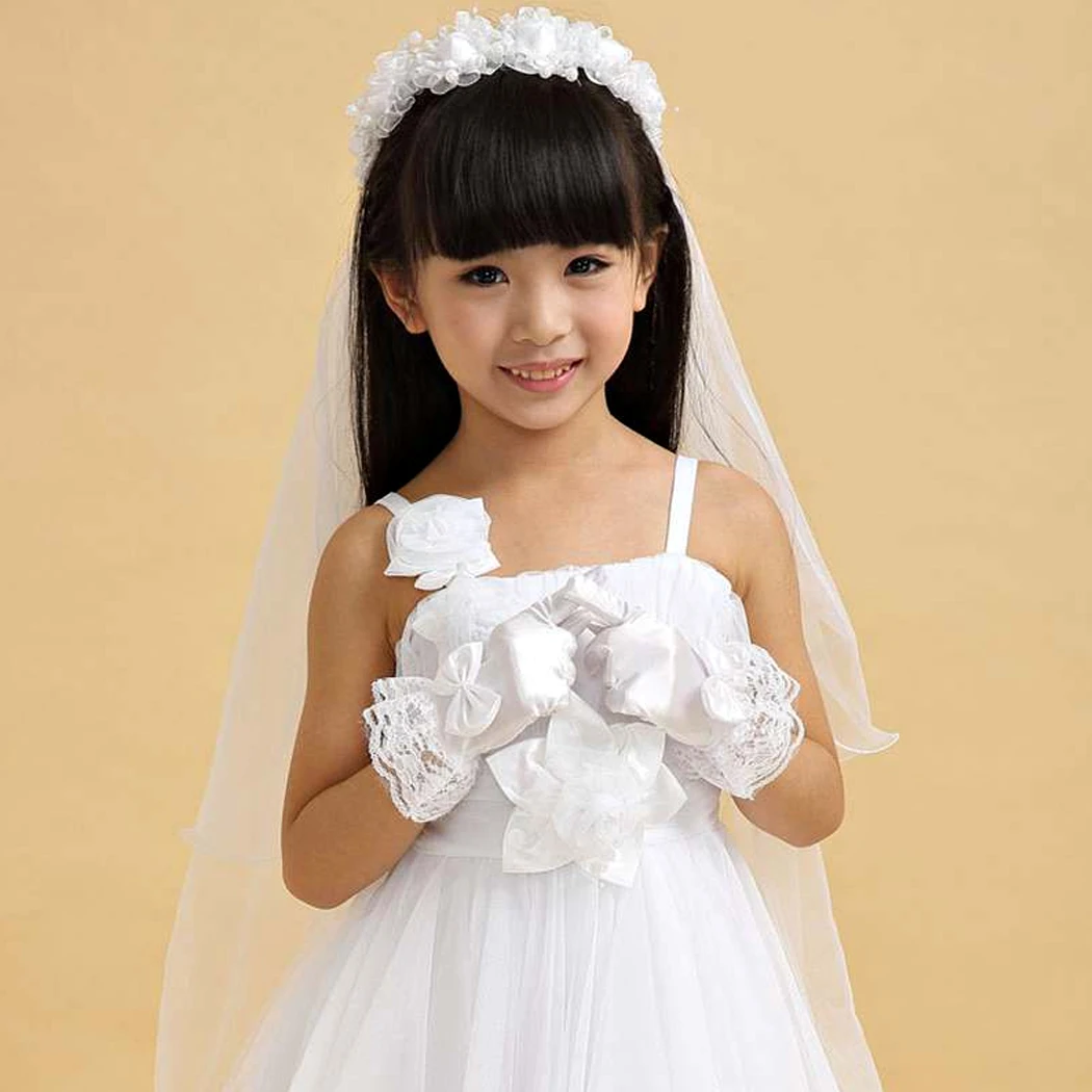 Girls Gloves Flower Girl Bow Performance Lace Gloves Fashion Toddlers