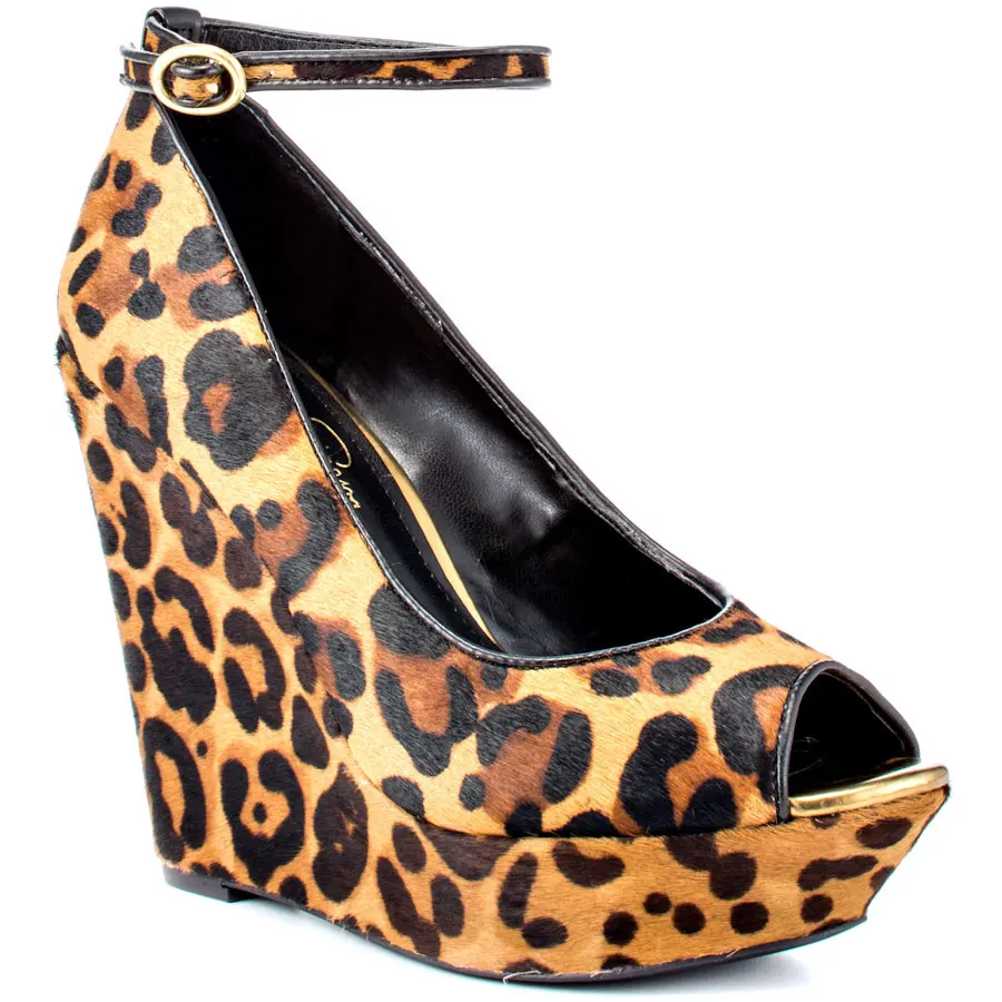Ankle Strap Leopard Wedges Platform High Size 12 Heel Prom Shoes Women Pumps Peep Toe Solid