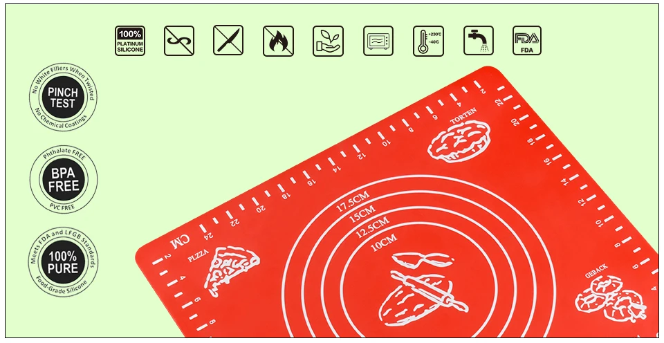 Силиконовый коврик для выпечки, коврик для замеса, раскатки теста для пиццы, коврик для выпечки, вкладыши для торта, печенья, макарон, кондитерские изделия, кухонный инструмент