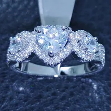 Victoria Wieck corazón tres piedras de 10KT Gold Filled topacio blanco simulado diamante del anillo joya Sz 5-11 regalo del envío gratis