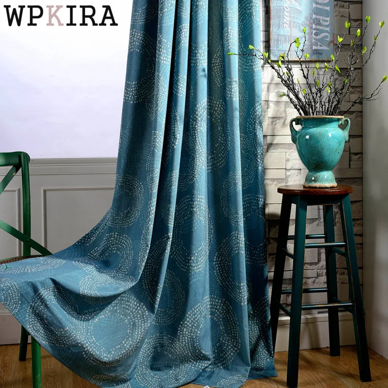 

Polyester Cotton Blue Circle Design Bedroom Living Room Curtain Simple Balcony Curtain Finished Product Customization WP136&30
