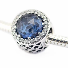 Radiante luz de la luna azul de cristal corazones y claro cz esterlina encantos de plata-joyería cabida los granos de pandora pulseras diy del grano venta al por mayor