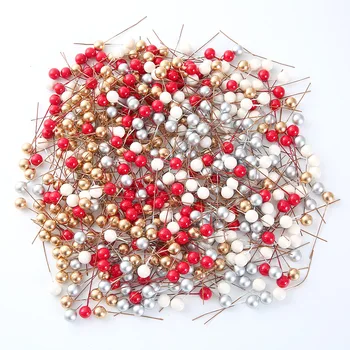 

50pcs/lot mini fake plastic berry artificial flower red cherry pearlescent stamen wedding Christmas decoration DIY gift box