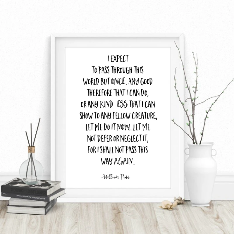

William Penn Quote Print Social Worker Gift Art Canvas Painting Wall Picture Black White Minimalist Poster Office Wall Art Decor