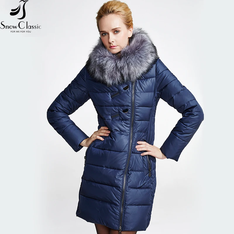 Snow Classic Women's Winter Jacket Faux Fur Collar Jacket Padded Polyester Fiber Hooded Women