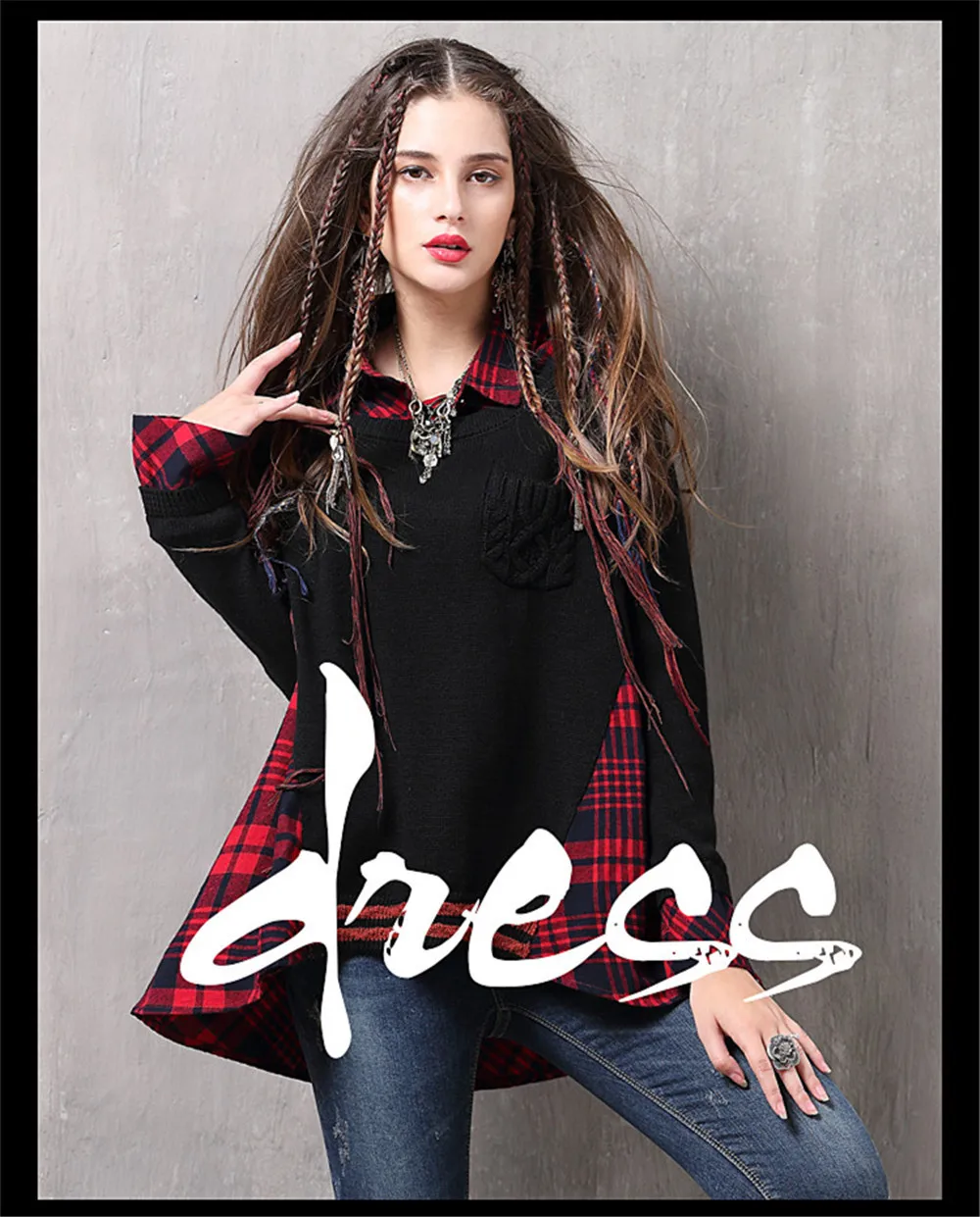 Vintage Patchwork Fake 2 Piece Women Blouse Knitted Plaid Long Sleeve Turn-down Collar Shirt Blouse For women Winter Top  (1)