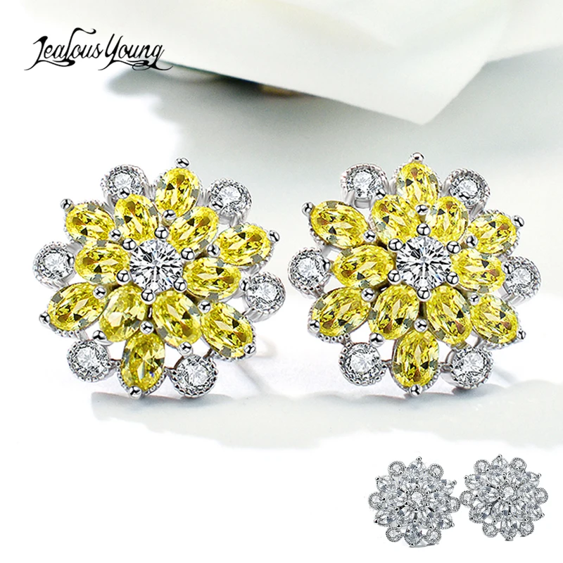 

Fashion Flower Shape Korean Earrings for Women with Cubic Zirconia Studs Indian Earrings Wedding Stud Earings Brincos Jewellery