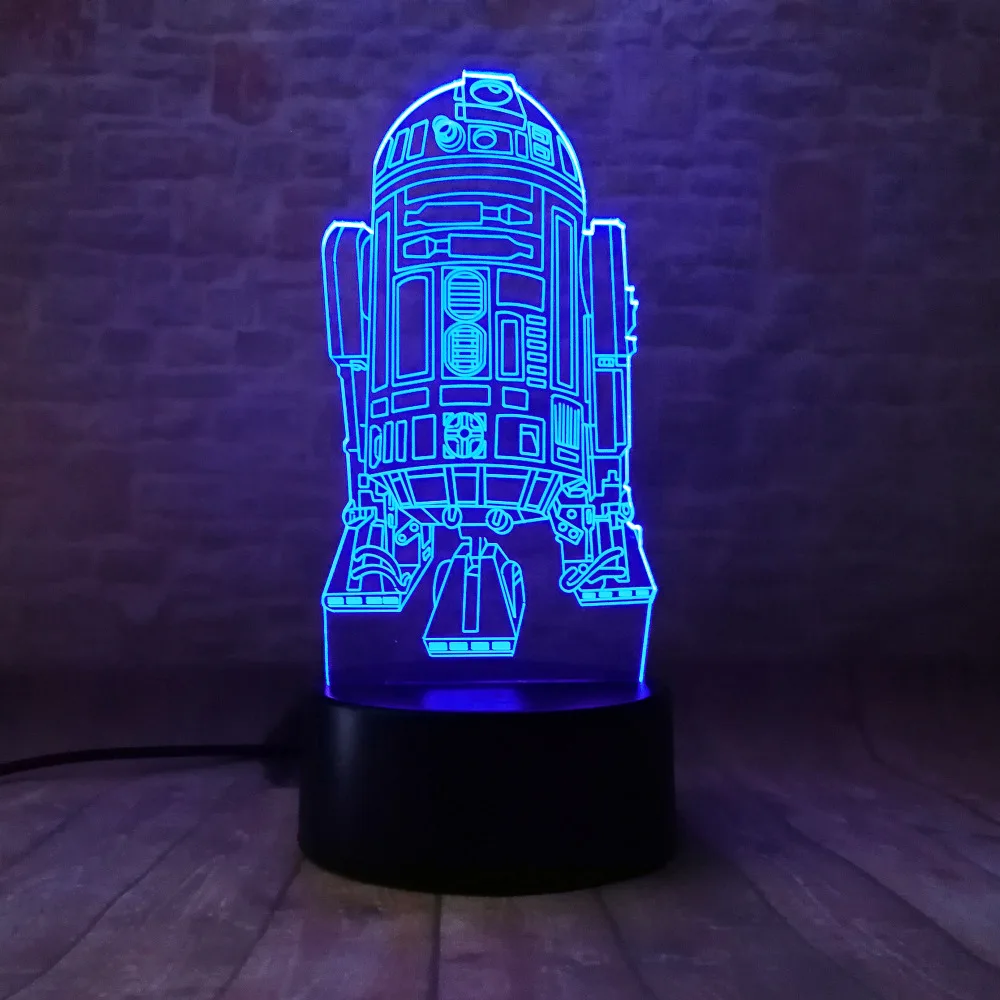 Новинка 3D Звездное видение R2D2 Wars военный корабль ракета ночник USB сенсорный 7 цветов градиентное освещение спальня настольные украшения для домашнего праздника