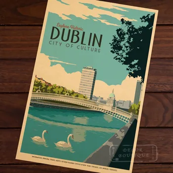 

Dublin City of Culture Pop Map Classic Vintage Retro Kraft Canvas Paintings Poster Maps Home Bar Posters Wall Decor Gift
