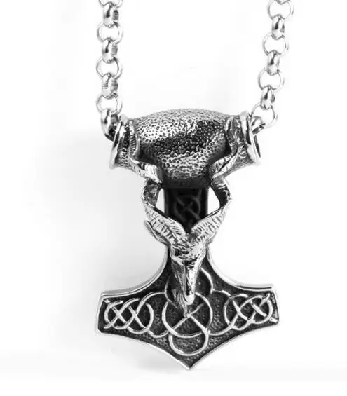 SBRTL Collana in Argento da Uomo, Collane con Ciondolo a Forma di Martello Mjolnir Thor Amuleto Norreno con Runa Gioielli in Acciaio Inossidabile,d'oro,60cm