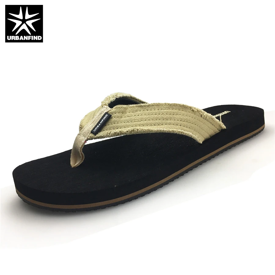 

URBANFIND Canvas Band Men Casual Flip Flops Big Size 41-46 Breathable Man Summer Slippers Beach Shoes Black Brown