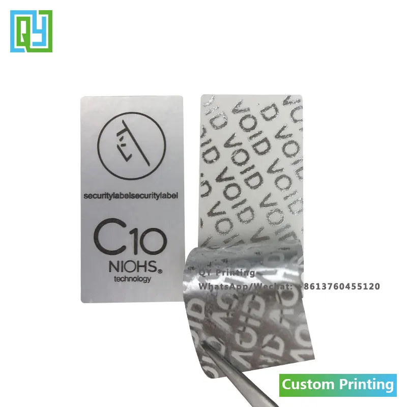 1000Pcs 20X40Mm Garanzia Personalizzata Etichette Di Sicurezza Vuote Argento Opaco Vuoto Aperto Antimanomissione Adesivi Di Avvertimento Evidente Per 