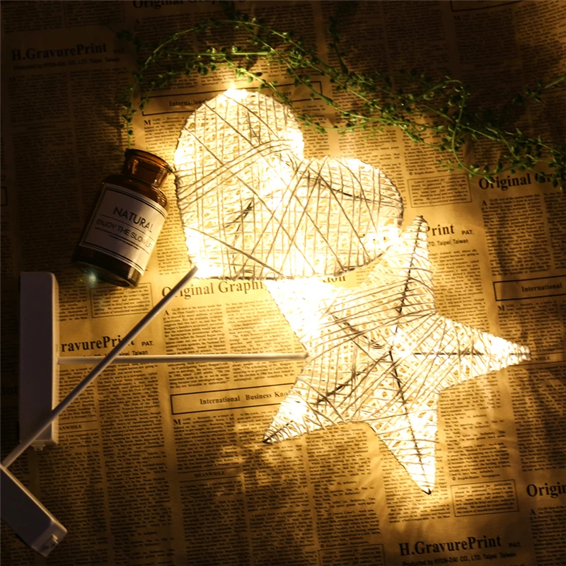GERUITE 40 см вышивка «звёздочки» или «бриллианты» Форма трава Трехместный ротанговый Плетеный светодиодный ночной Светильник Батарея Мощность девочек Спальня декоративные настольные лампы Дети игрушка в подарок