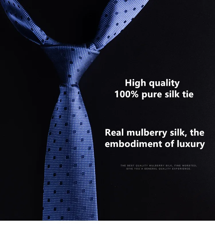 Шелк мужской галстук 8 см Бизнес Синий профессиональный досуг Свадебный галстук жениха галстук формальный галстук в горошек подарок для отца