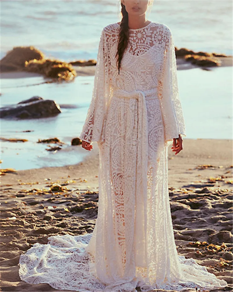 boho beach wedding dress plus size