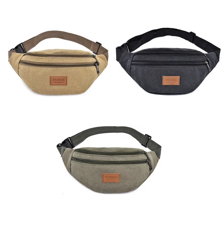 

Male Men Waist Bag Pack Casual Functional Money Phone Belt Bag Gray Black Women Bag for Belt Canvas Hip Bag Fanny