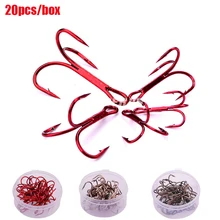 20 шт./кор. красного цвета с высоким содержанием углерода Сталь Тройной Крючок для джиг-спиннинга Стандартный прочность бронзовых морских рыболовных крючков ящик для рыболовных принадлежностей-Размер 2#4#6#8#10# pesca рыбы