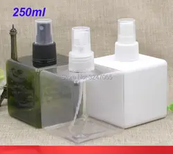 250 мл квадратный Пластик ясно пустой косметики жидкий спрей бутылки, прозрачный/белый/оливковый зеленый Портативный путешествия тумана