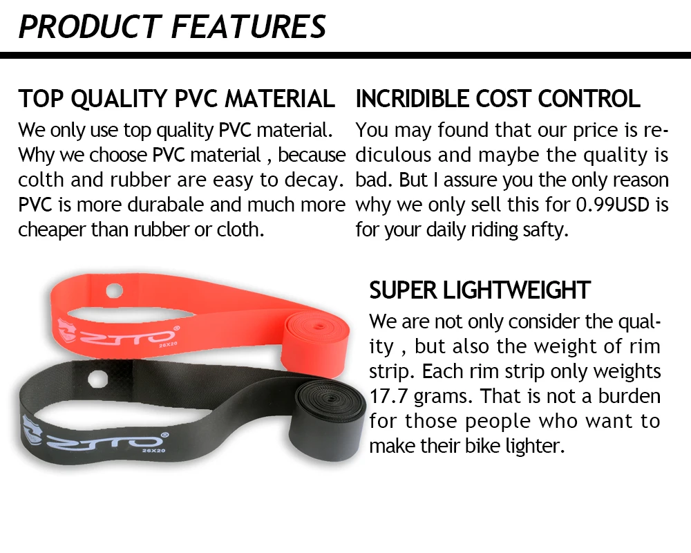 1 Pair ZTTO Premium PVC Rim Belts Strips  for 20 24 26 27.5 29 Inch 650B 700c MTB Mountain Bike Road Bicycle Folding Bicycle (1)