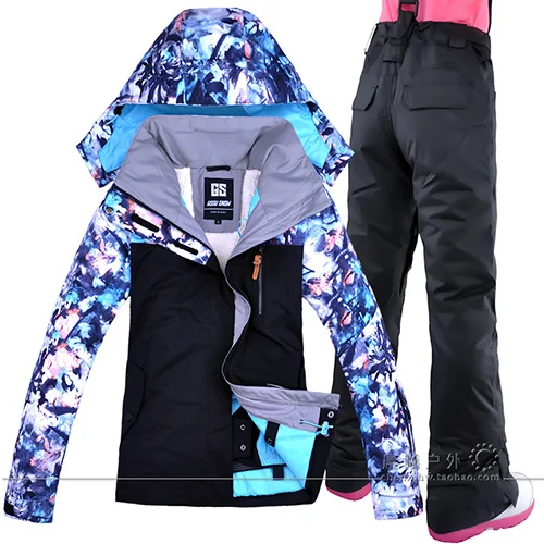 Зимний лыжный костюм, женский бренд, высокое качество, лыжная куртка и штаны, теплые, водонепроницаемые, ветрозащитные, лыжные и сноубордические костюмы - Цвет: STRAPS BLACK