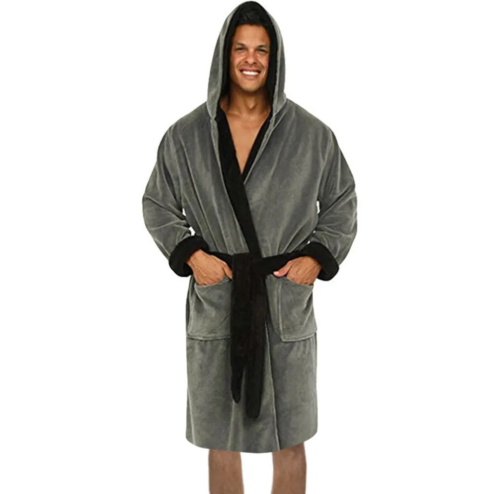 Мужская зимняя удлиненная плюшевая шаль халат Домашняя одежда с длинными рукавами халат пальто
