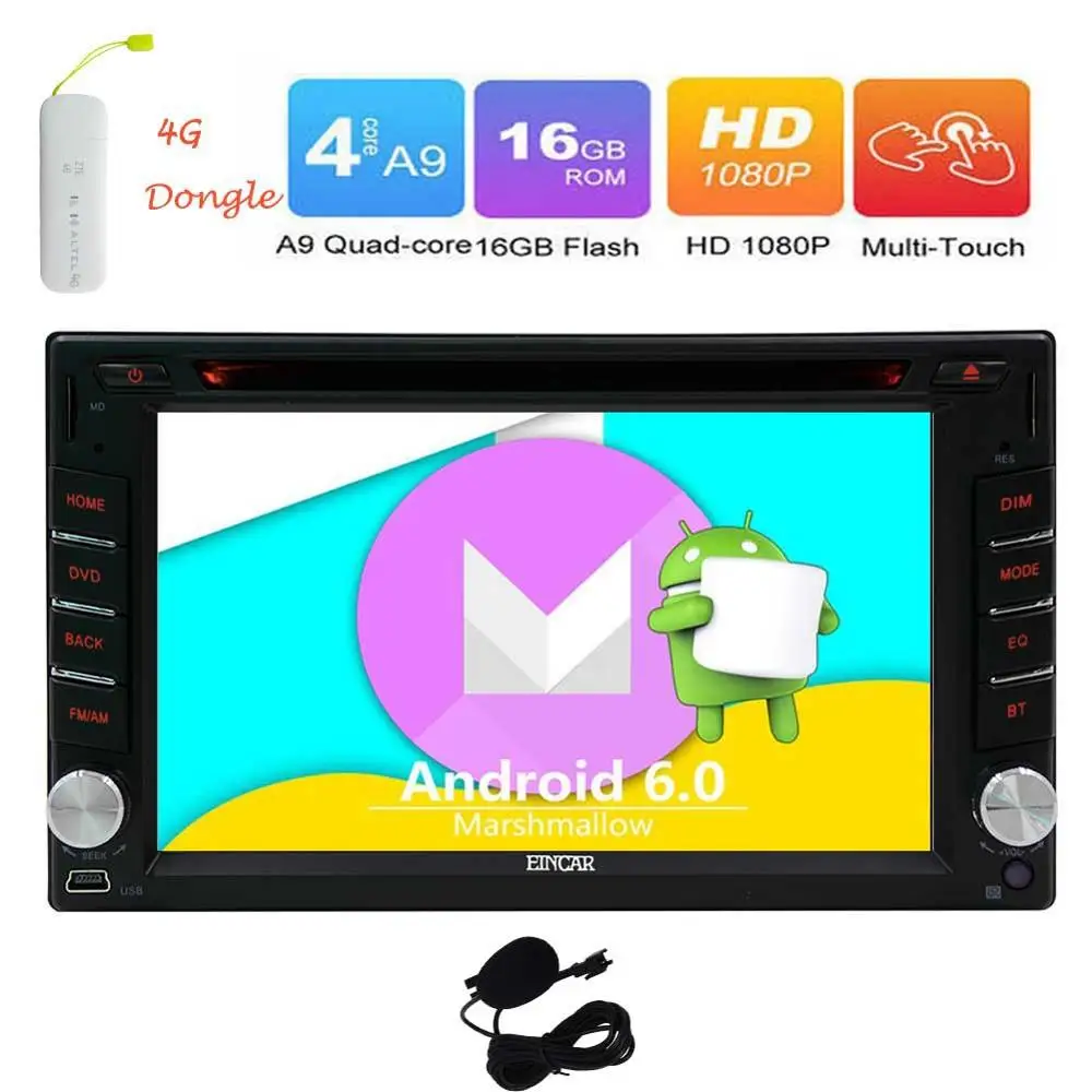 Sale 4G Android 6.0 Car gps DVD Player with 4G Dongle Car Stereo with GPS 2Din Navigator Vehicle 4G Headunit Radio Support WiFi OBD2 2
