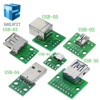 

GREATZT 1PCS USB Male Connector / MINI MICRO USB to DIP Adapter 2.54mm 5pin Female Connector B Type USB2.0 Female PCB Converter