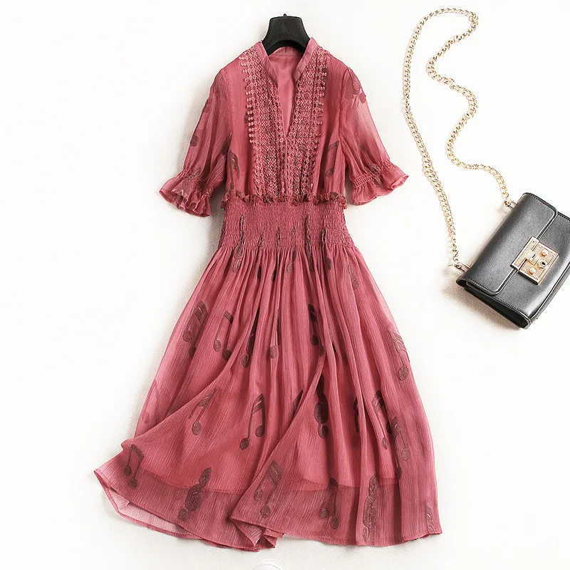 For Girl Spring Summer High End Women's Chiffon Dress High Waist Euro