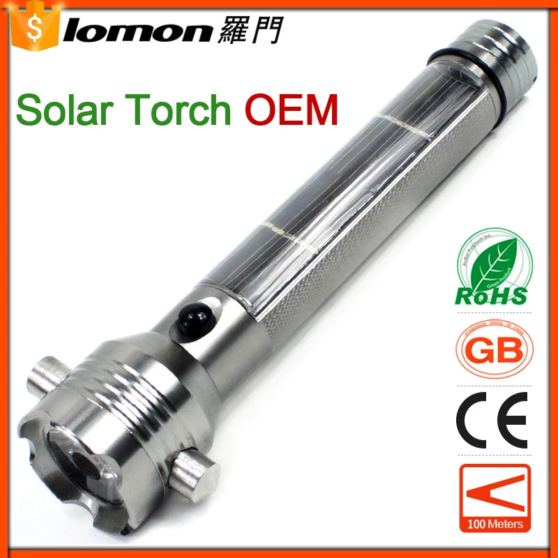 Self defense LED Flashlight Car Charger Multi function LED Torchlight Safety Hammer Solar Power